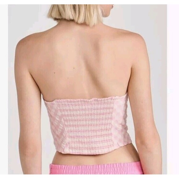 Free People Leilani Gingham Tube Top Corset NWT Pink White Smocked Back Size L - Picture 4 of 10